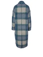 Elayo Wool-Blend Blanket Coat Plaid Print