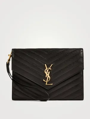 YSL Monogram Leather Wristlet Pouch