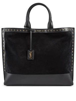 Shopping Tag Suede Tote Bag With Studs