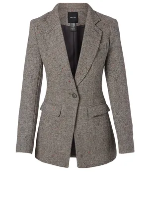 Wool Riding Blazer Herringbone Print