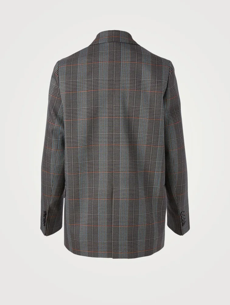 Wool-Blend Double-Breasted Blazer Check Print