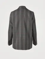 Wool-Blend Double-Breasted Blazer Check Print