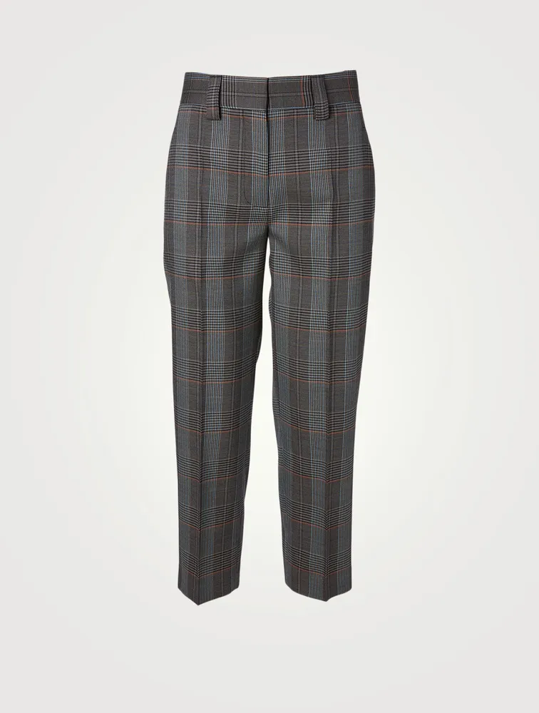 Wool-Blend Tapered Pants Check Print