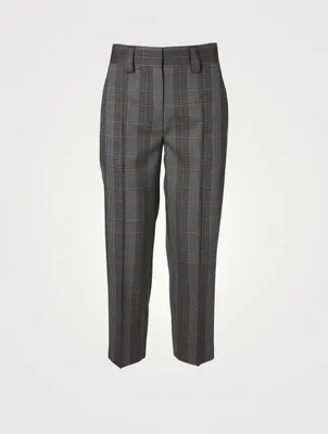 Wool-Blend Tapered Pants Check Print