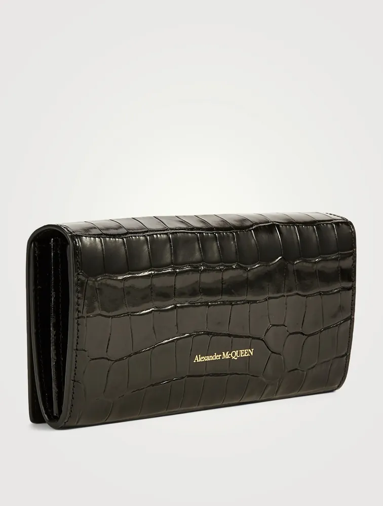 Croc-Embossed Leather Continental Wallet