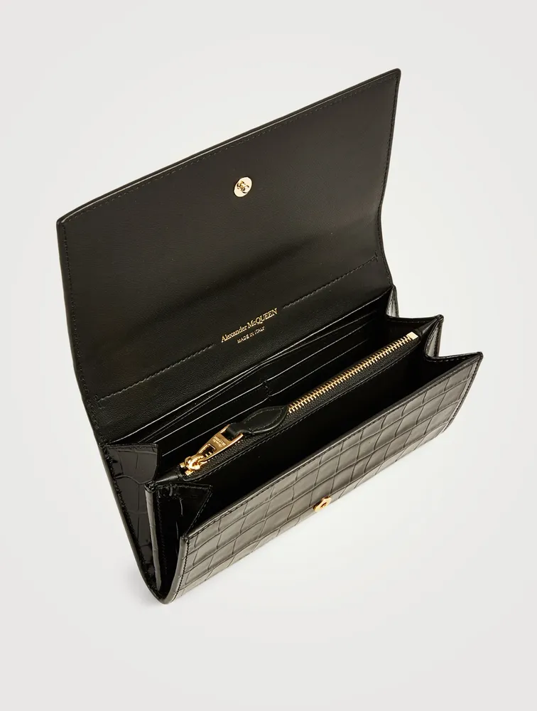Croc-Embossed Leather Continental Wallet