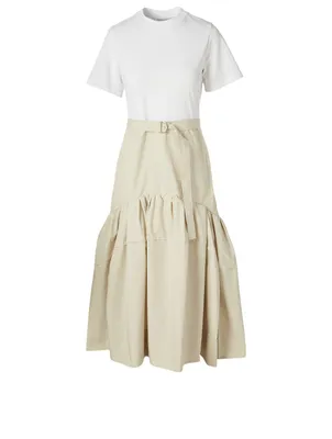 Cotton-Blend Combo T-Shirt Dress With Belt