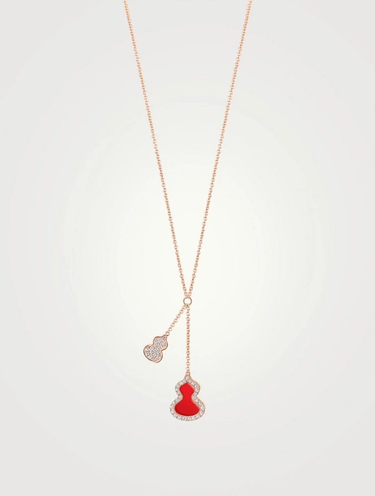 Petite Wulu 18K Rose Gold Necklace With Diamonds And Red Agate