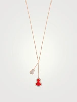 Petite Wulu 18K Rose Gold Necklace With Diamonds And Red Agate