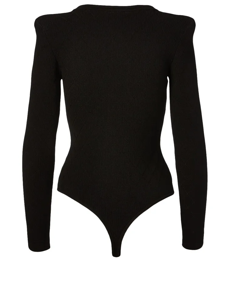 BALMAIN Diamond Knit Long-Sleeve Bodysuit