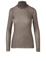Sheer Turtleneck Top Houndstooth Print
