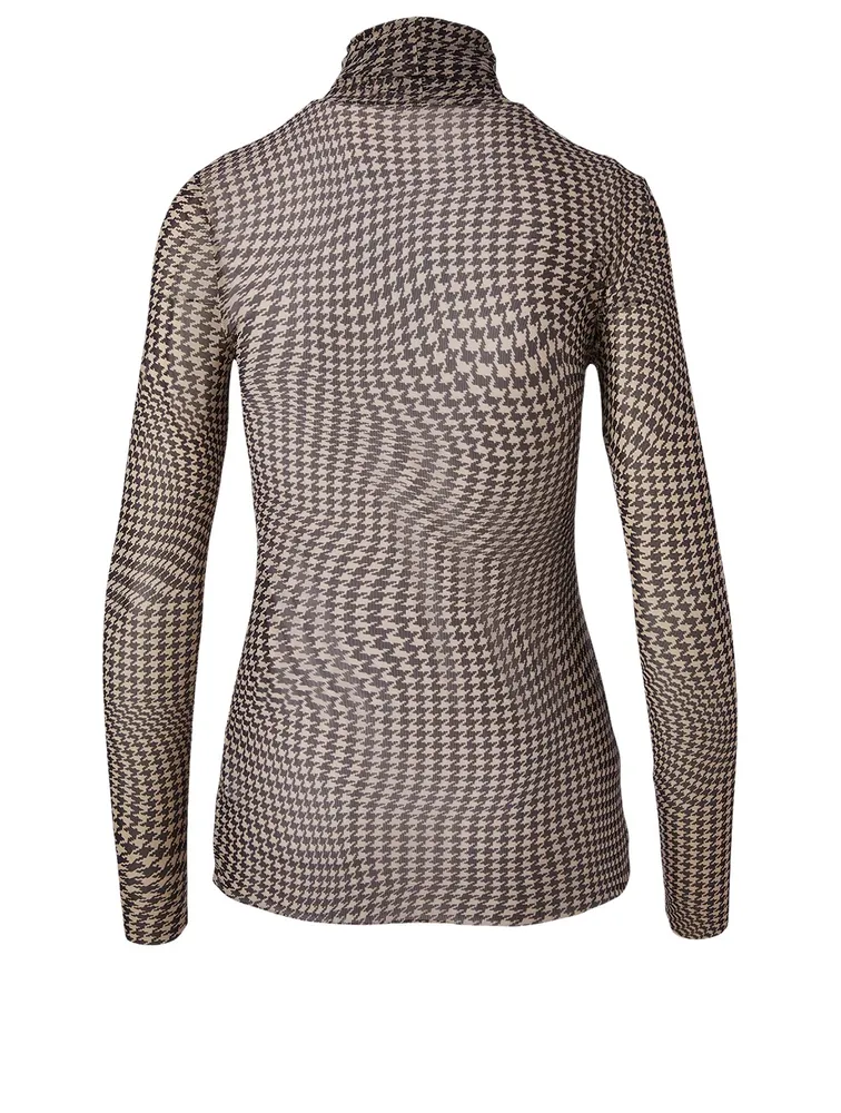 Sheer Turtleneck Top Houndstooth Print