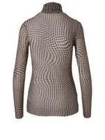 Sheer Turtleneck Top Houndstooth Print