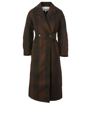 Double-Breasted Trench Coat Check Print