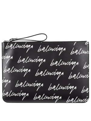 Leather Pouch Bag In Scribble Logo Print