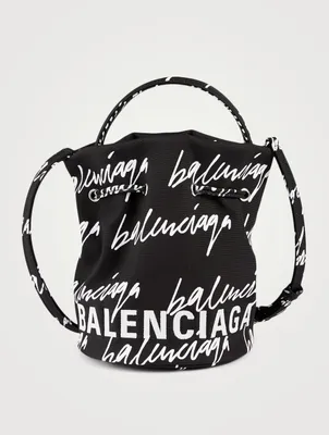 XS Wheel Drawstring Bucket Bag In Scribble Logo Print