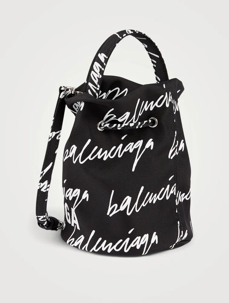 XS Wheel Drawstring Bucket Bag In Scribble Logo Print