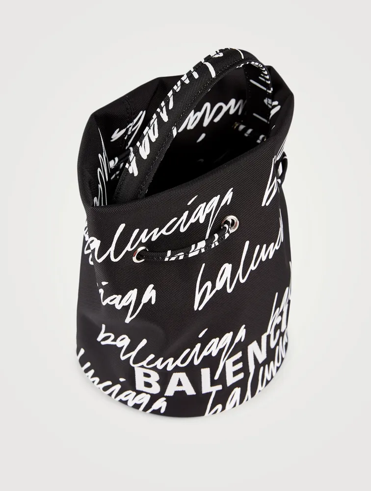 XS Wheel Drawstring Bucket Bag In Scribble Logo Print