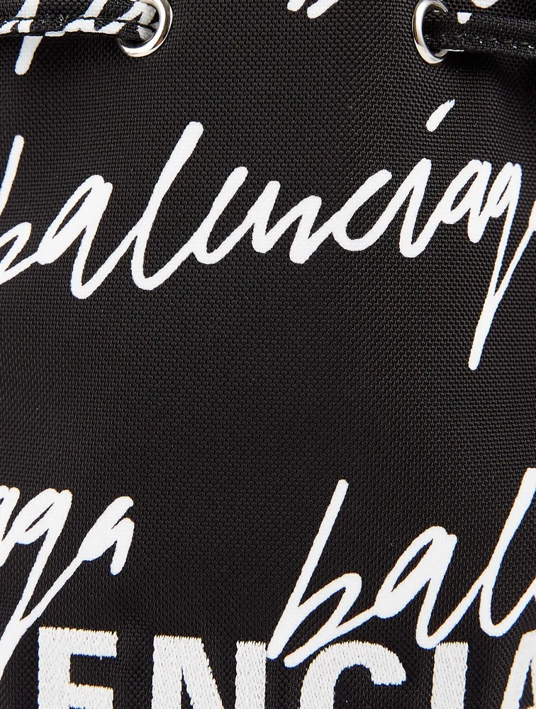 XS Wheel Drawstring Bucket Bag In Scribble Logo Print