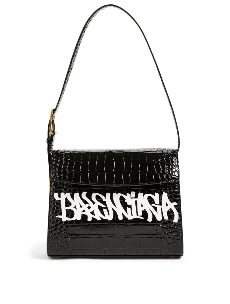 Medium Ghost Croc-Embossed Leather Bag With Graffiti Logo