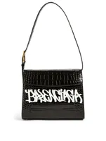 Medium Ghost Croc-Embossed Leather Bag With Graffiti Logo