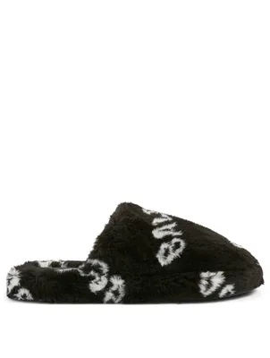 Home.2 Faux Fur Flat Mules Allover Logo Print
