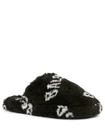 Home.2 Faux Fur Flat Mules Allover Logo Print