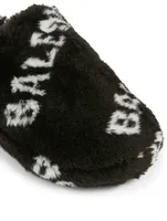 Home.2 Faux Fur Flat Mules Allover Logo Print