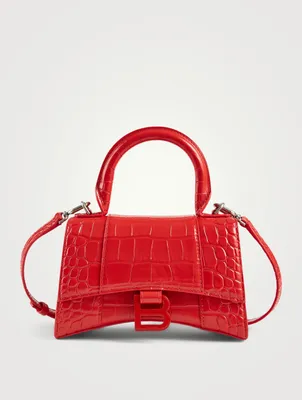 Extra Small Hourglass Croc-Embossed Leather Bag