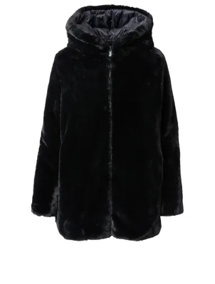 Fury Faux Fur Midi Reversible Coat With Hood