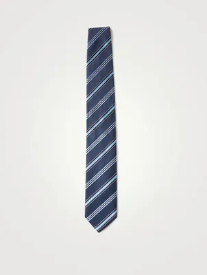 Silk Tie In Diagonal Striped Print