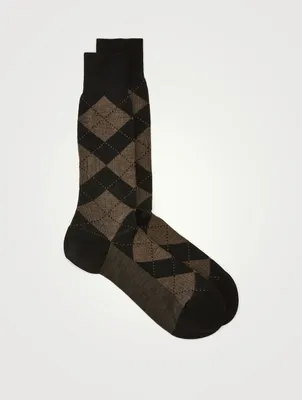 Abdale Merino Wool Socks In Argyle Diamond Print