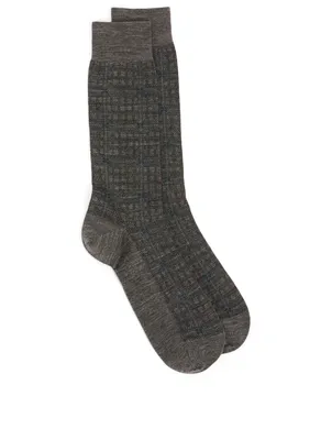 Winsford Merino Wool Over-The-Calf Socks In Windowpane Print