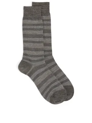 Thurloe Merino Wool Tweed Jacquard Socks In Striped Print