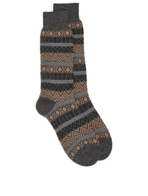 Foxhill Merino Wool Socks In Fairisle Print