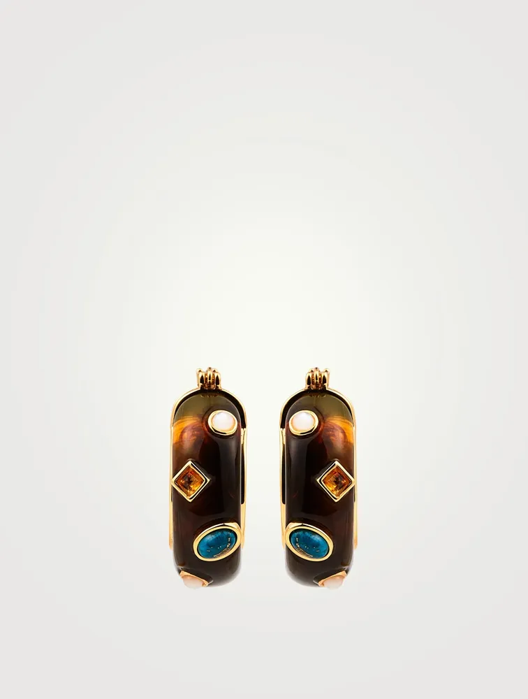 La Bomba Hoop Earrings With Turquoise, Citrine And Mother-Of-Pearl