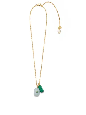 Blue Skies Oasis Necklace With Emerald, Aquamarine and Malachite