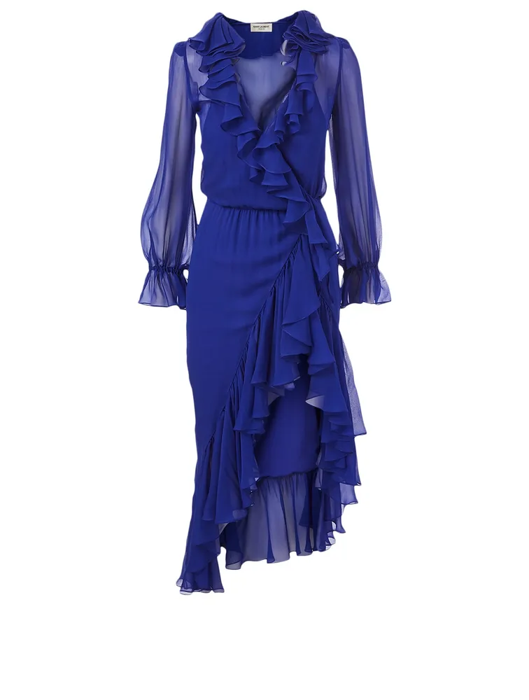 Silk Ruffled Asymmetric Dress