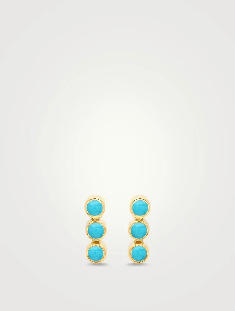 Mini 18K Gold Three Bezel Stud Earrings With Turquoise