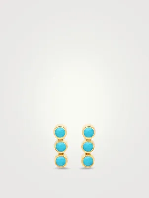 Mini 18K Gold Three Bezel Stud Earrings With Turquoise
