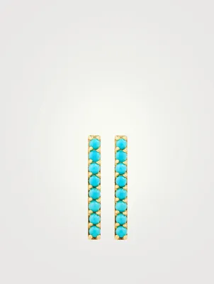 18K Gold Long Bar Stud Earrings With Turquoise