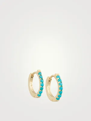 Mini 18K Gold Huggie Hoop Earrings With Turquoise
