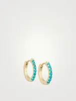 Mini 18K Gold Huggie Hoop Earrings With Turquoise