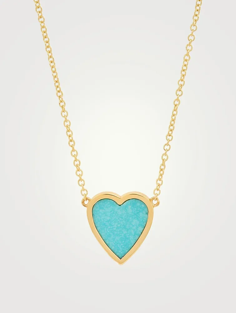 Mini 18K Gold Turquoise Inlay Heart Necklace