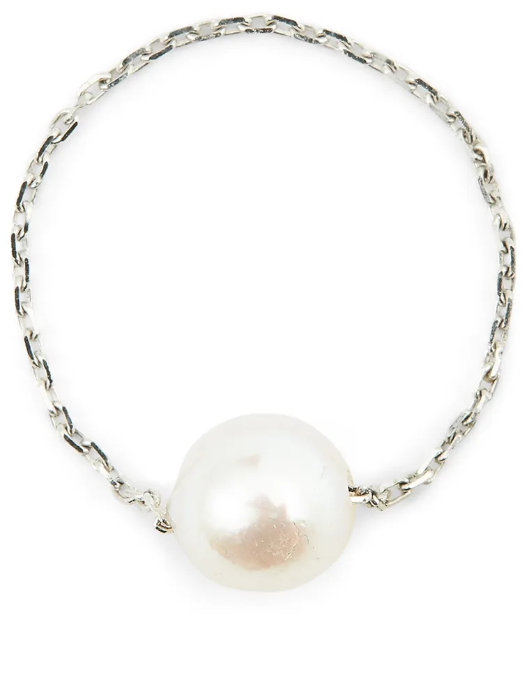 Sensuelle Akoya 18K White Gold Chain Ring With Pearl