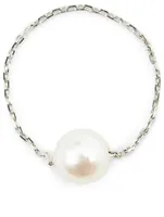 Sensuelle Akoya 18K White Gold Chain Ring With Pearl