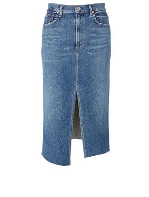 Aubrey Denim Midi Skirt With Front Slit
