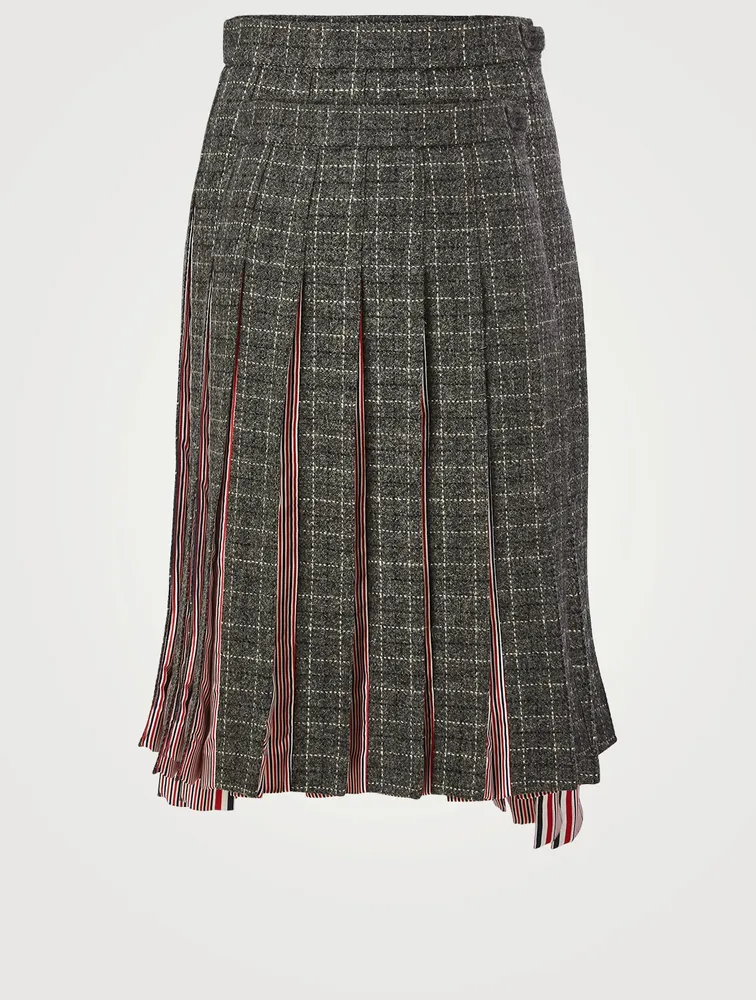Wool Pleated Midi Skirt Tattersall Check Print
