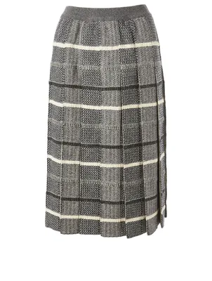 Wool Jacquard Pleated Midi Skirt