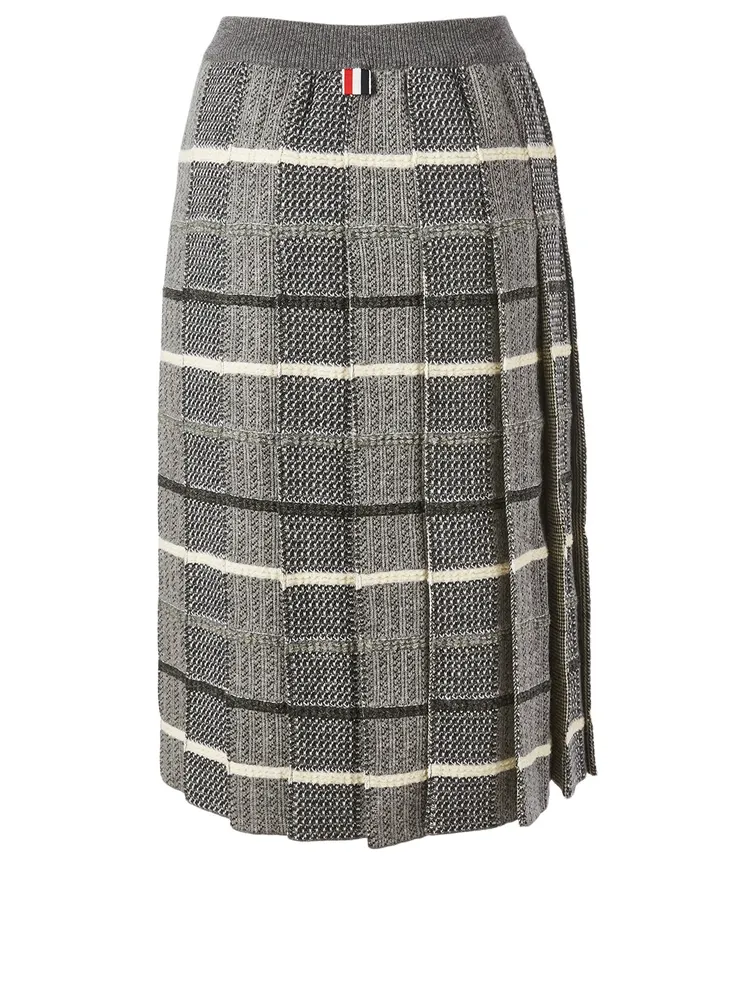 Wool Jacquard Pleated Midi Skirt